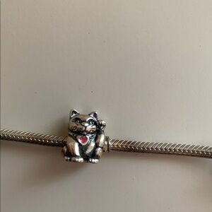 Silver Cat Charm with Pink Heart